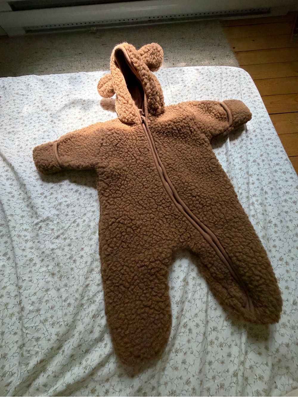 100% Merino Wool Cozy Brown One-Piece with Hood